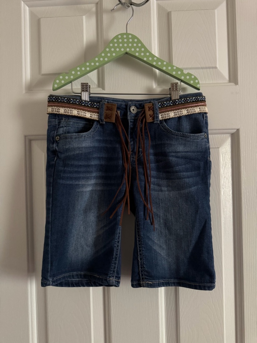 Vanilla Star Dark Blue Denim Kids Shorts with Braided Waist